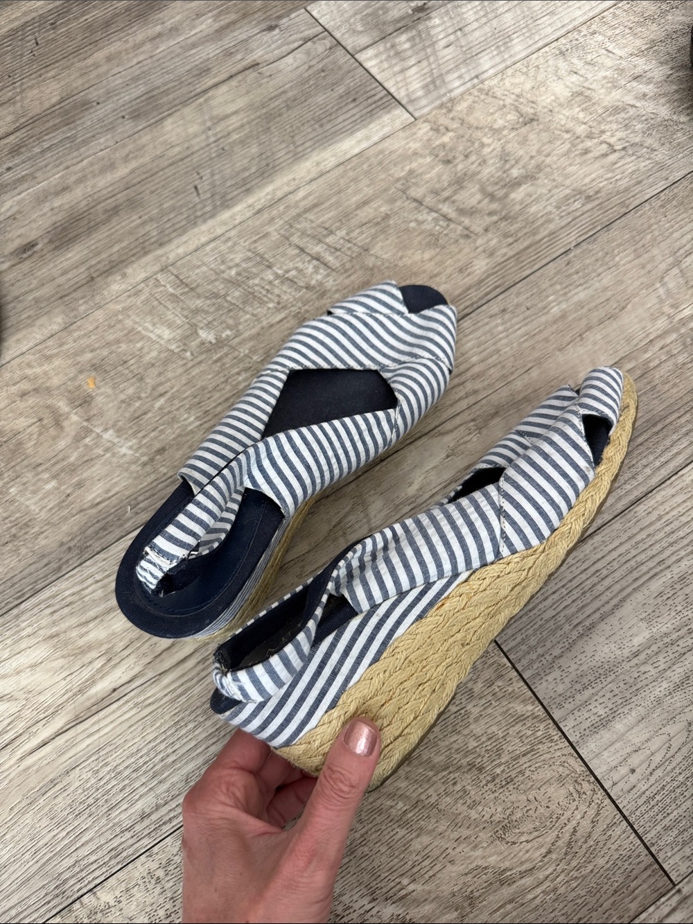 Ralph Lauren Navy & White Striped Espadrille Wedges